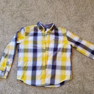 Long Sleeve Plaid Button-Up Shirt (Yellow)